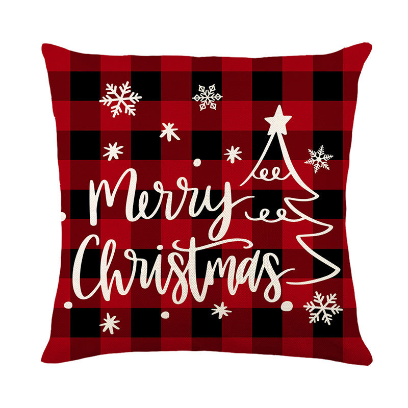 Wholesale Christmas red and black plaid linen print pillowcase